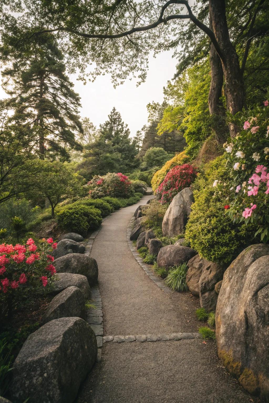 Guide your garden journey with boulder-bordered paths.