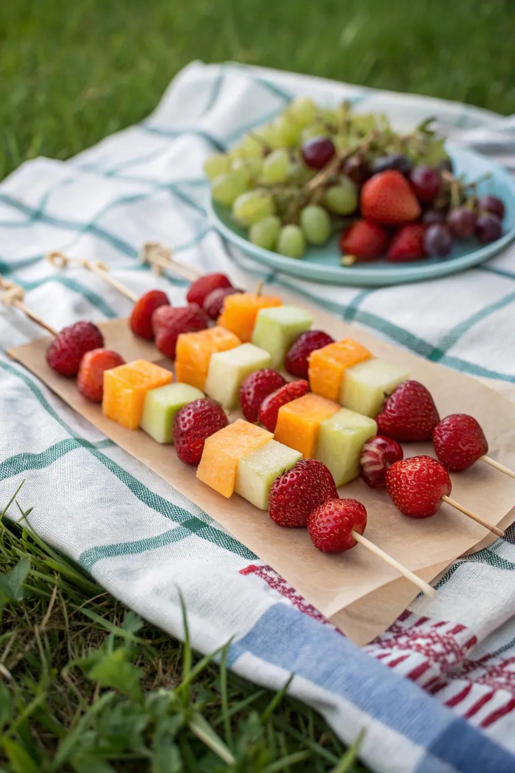 Brighten up your breakfast with colorful and refreshing fruit skewers.