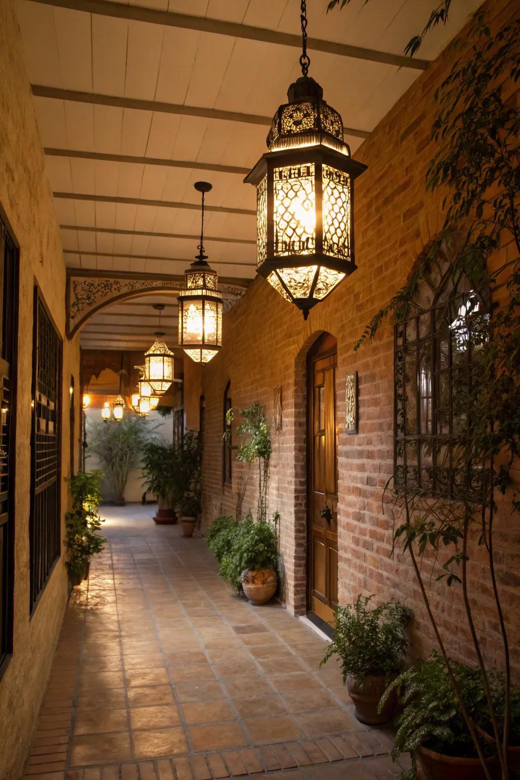 Add a magical glow with hanging lanterns.