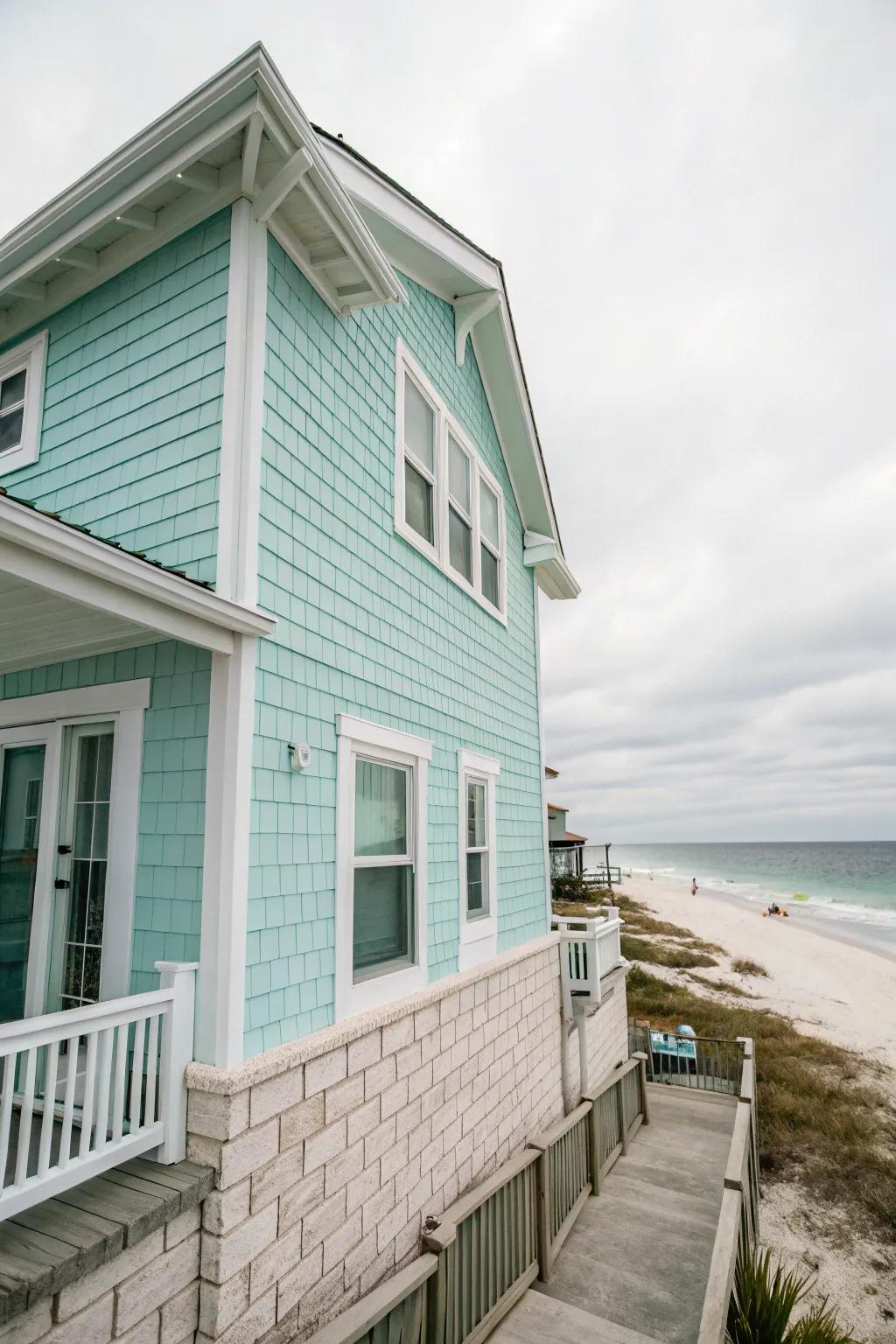 Limewashed brick and pastel siding for a gentle, beachy vibe.