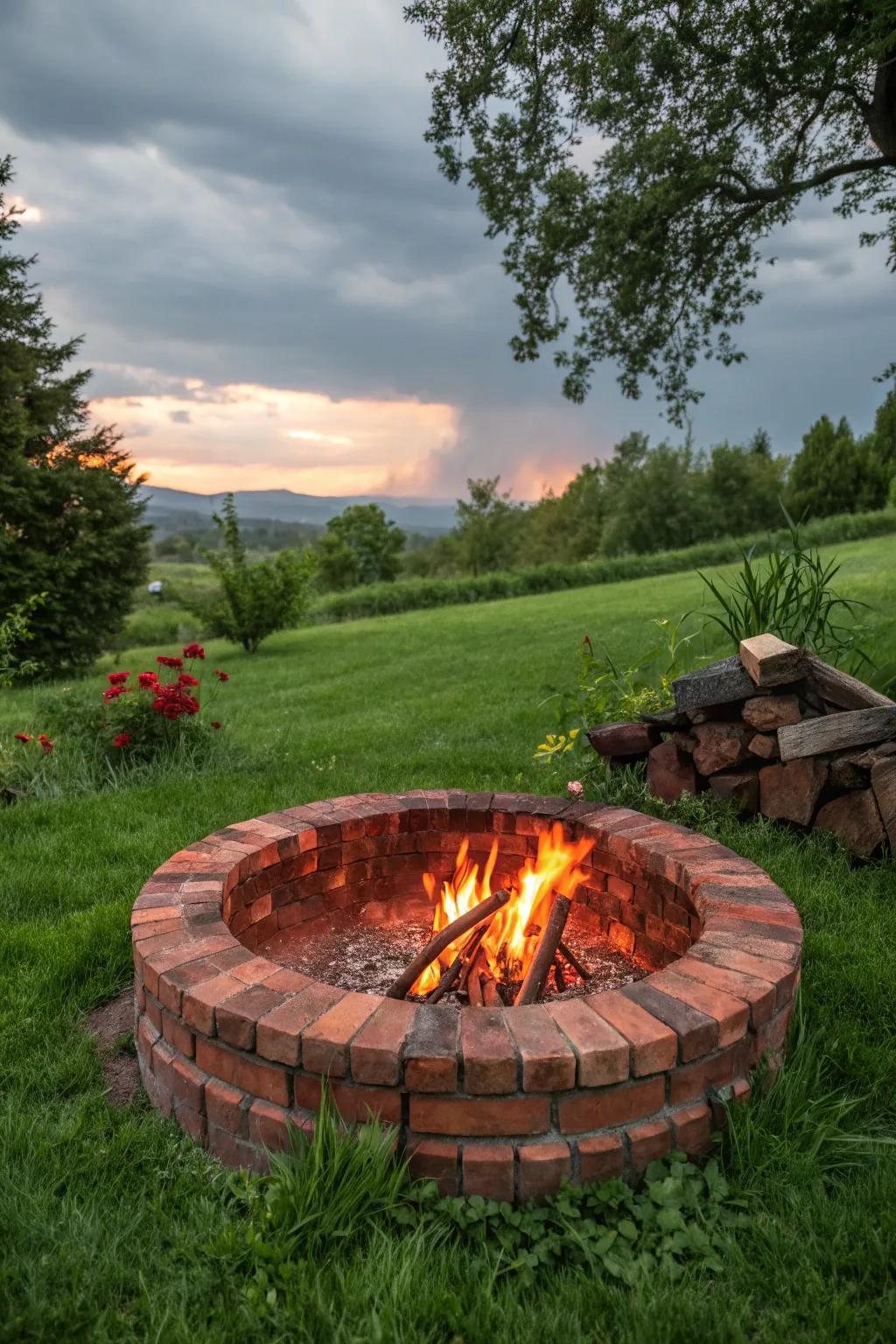 Crafted Comfort: Embrace warmth with this stunning in-ground brick fire pit.
