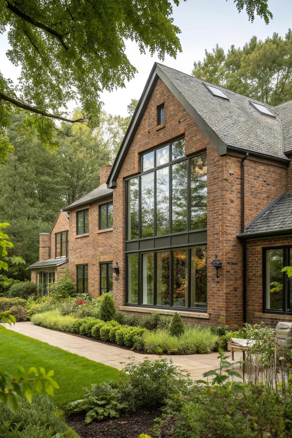 Large windows bring light and modern elegance to brick homes.