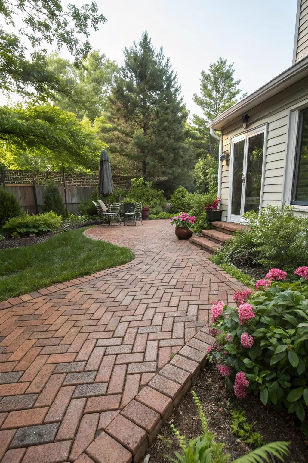 Add timeless charm with a herringbone brick paver pattern.