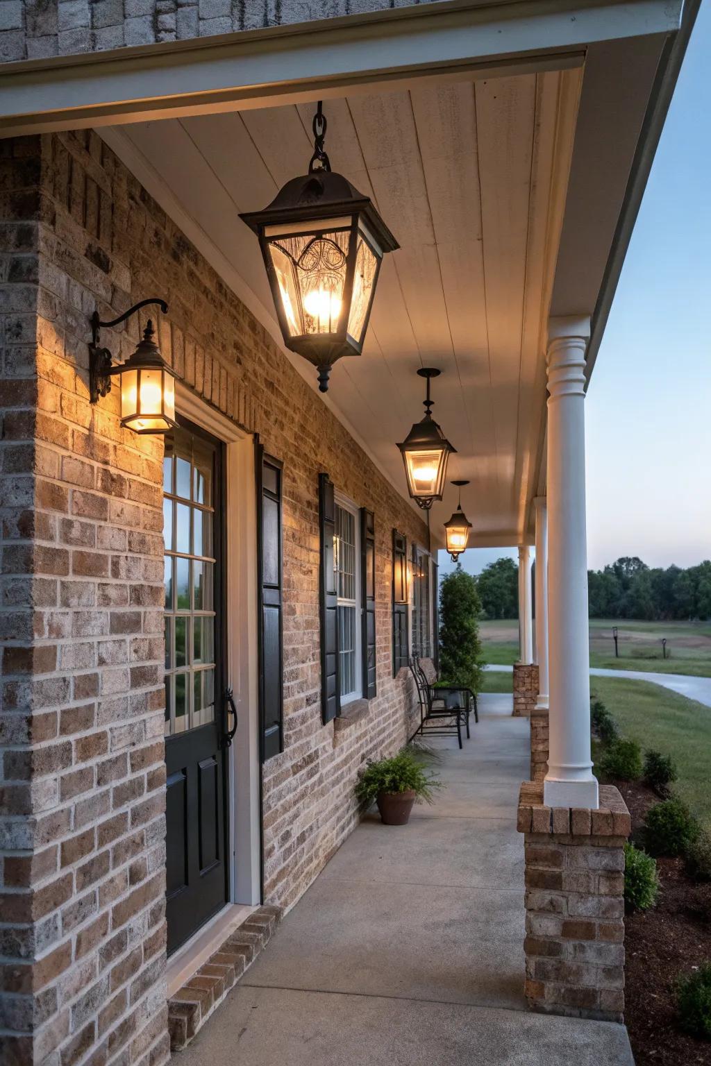 Hanging lanterns create a warm and inviting ambiance.