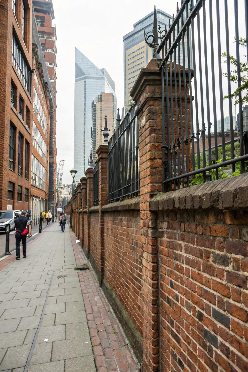 Enhance security and style with a brick and metal fence.