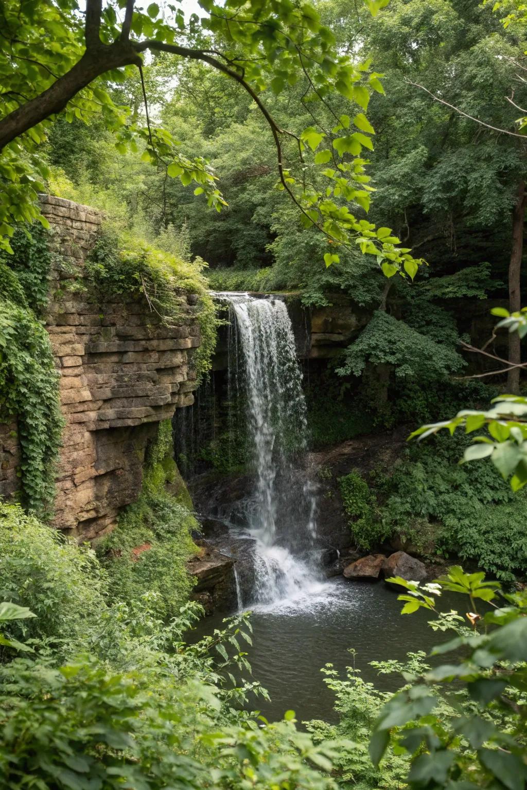 Create a hidden oasis with a cleverly concealed brick waterfall.