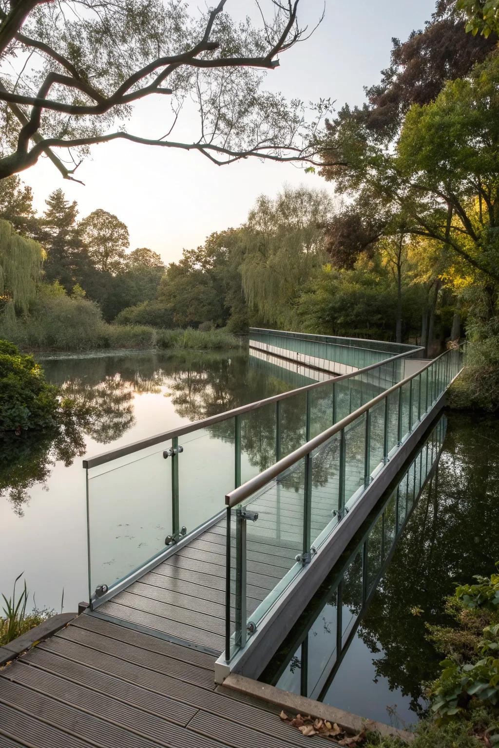 Glass railings provide an uninterrupted view of the beautiful landscape.