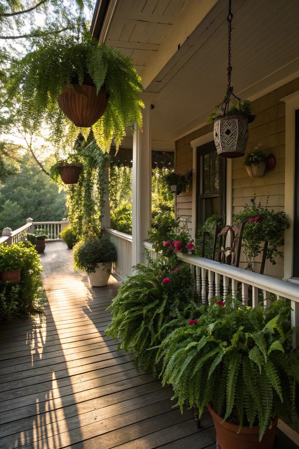 Greenery adds a refreshing touch to this porch.