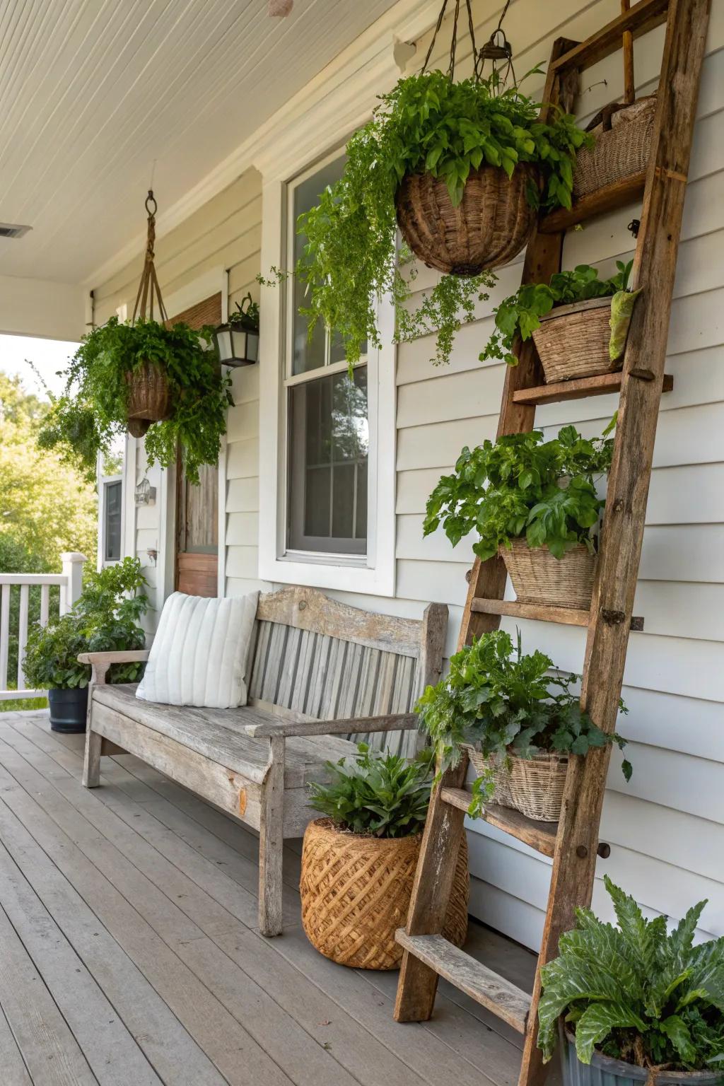Rustic wooden accents add warmth and character to your porch.