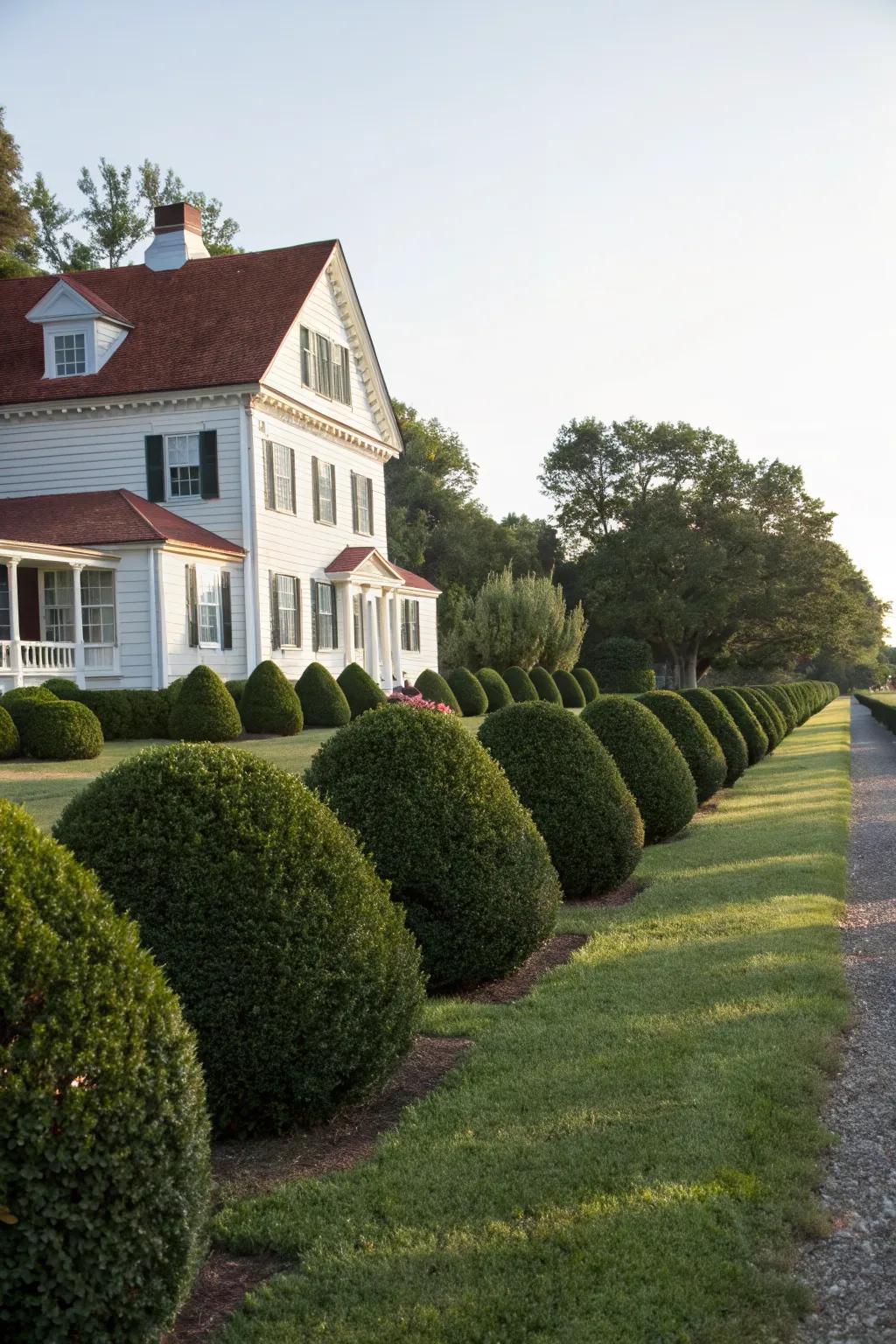 Achieve elegance with manicured bushes.