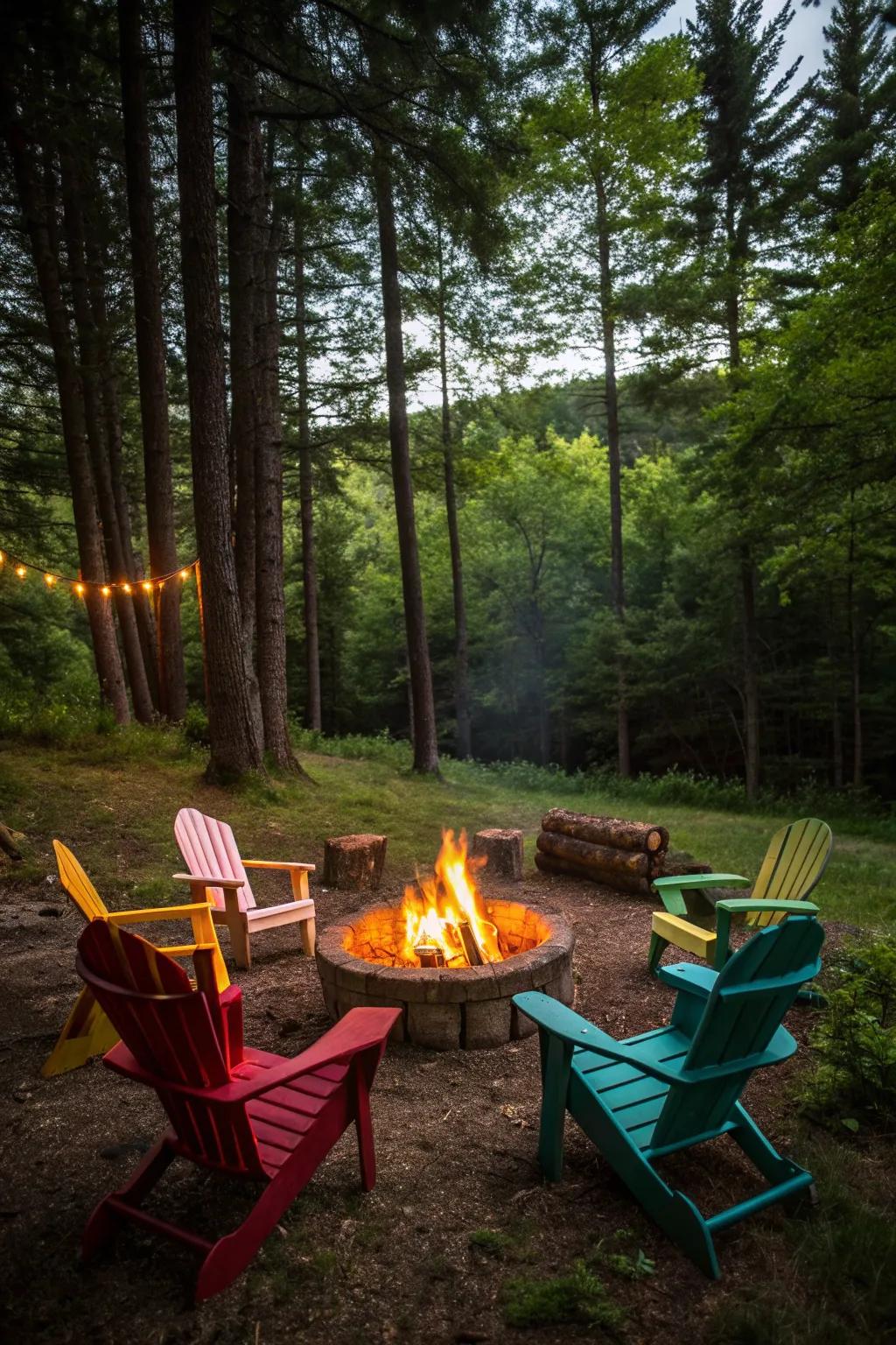 Adirondack chairs enhancing the charm around a cozy fire pit.