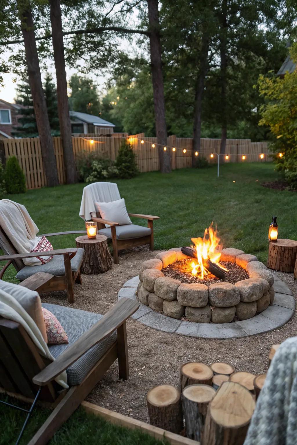 Create a warm gathering spot with a faux campfire.