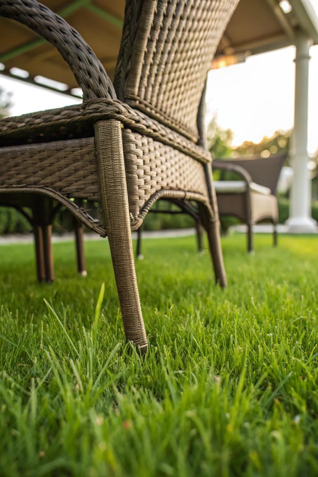 Wide feet prevent furniture from sinking into the lawn