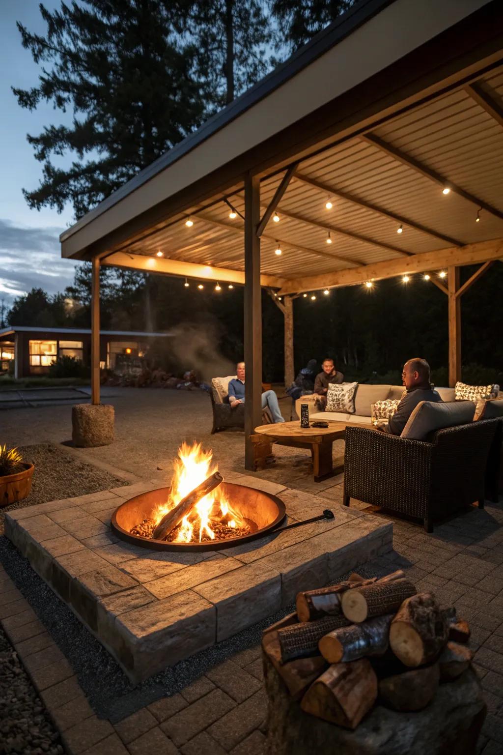 Warm up your carport patio with a stylish fire pit.