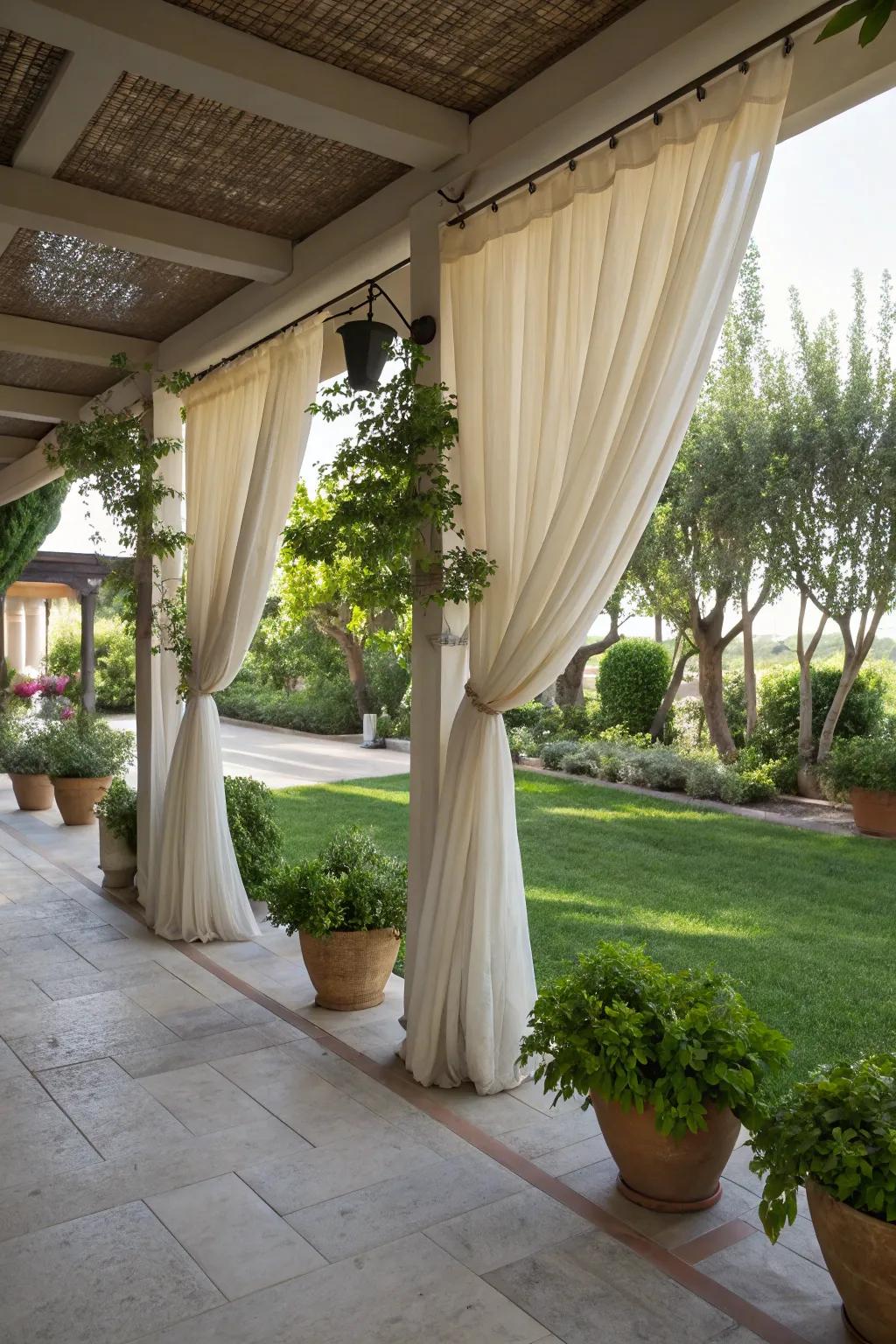 Outdoor curtains offer flexible privacy options for any carport.