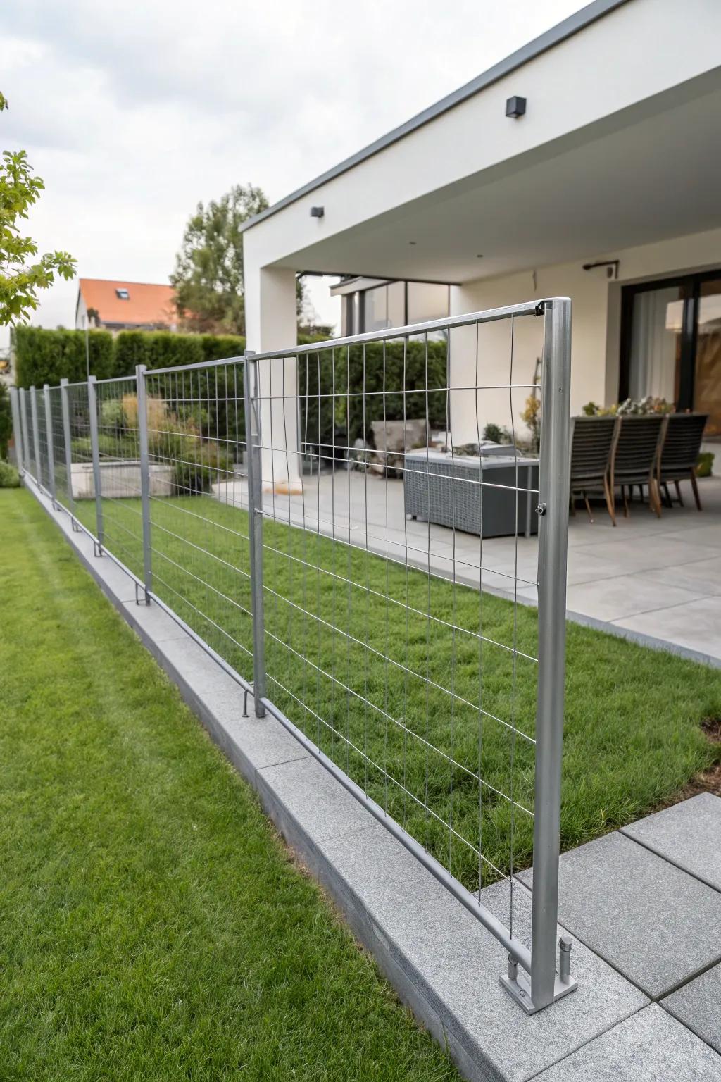 Achieve a sleek look with a modern metal-framed cattle panel fence.
