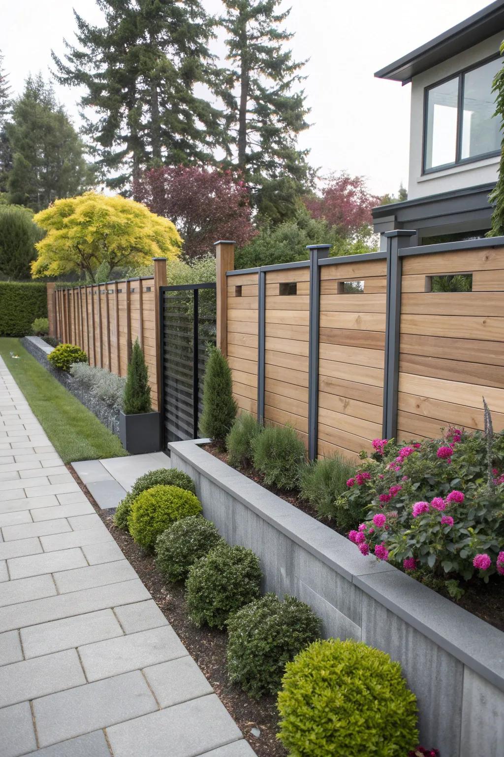 Cedar mixed with metal for a unique, durable design.