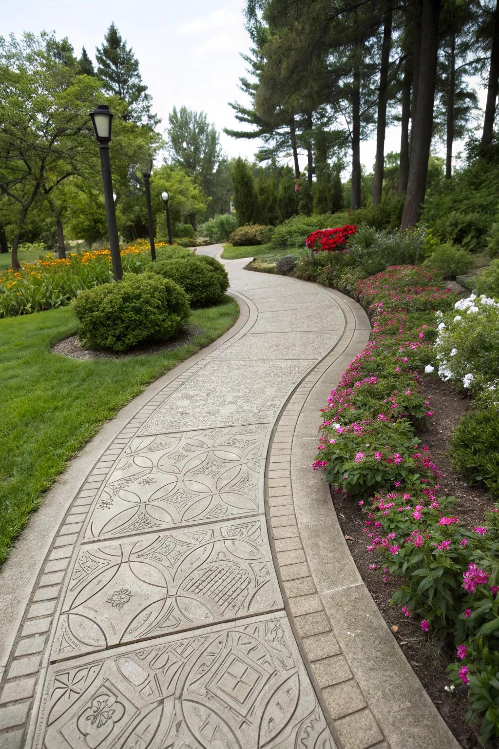 Textures bring depth and interest to cement walkways.