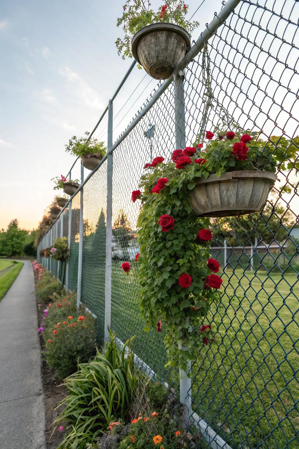 A vertical garden adds depth and beauty to a plain fence.