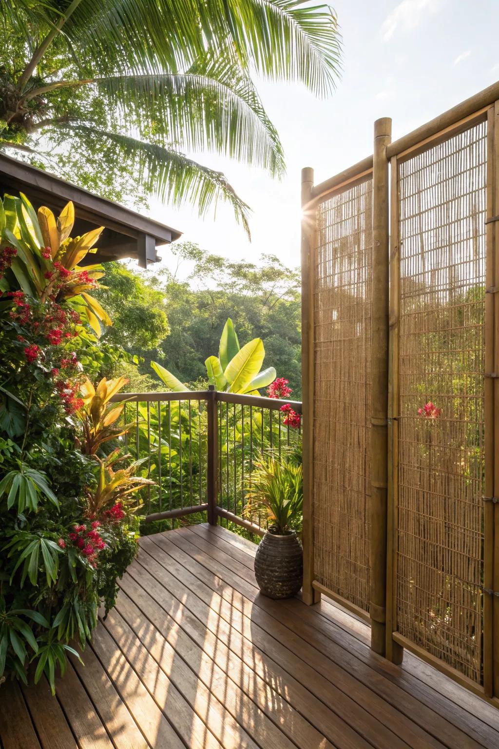 Bamboo screens offer a natural and budget-friendly privacy solution.