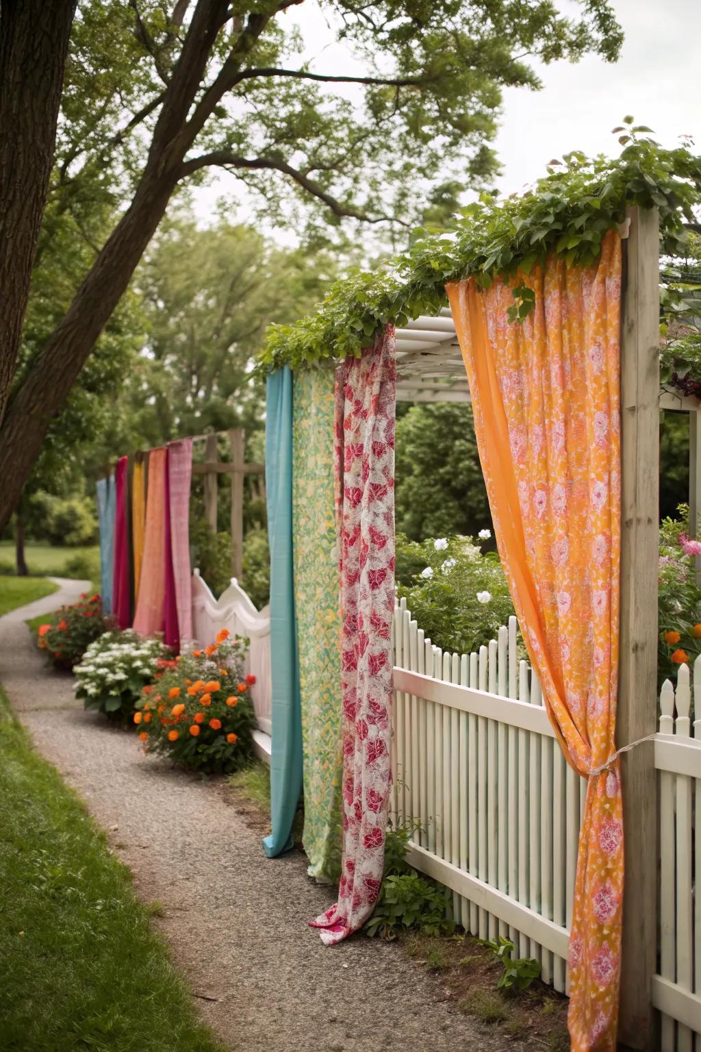 Fabric curtains offer a burst of color and extra privacy.