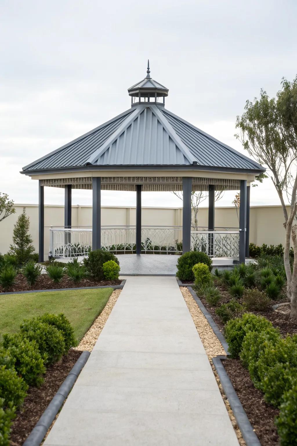 Corrugated metal sheets combine strength with style.
