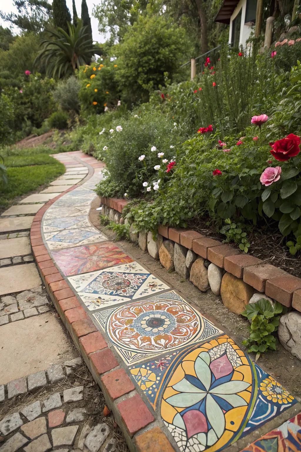 Recycled materials make for vibrant and eco-friendly garden borders.
