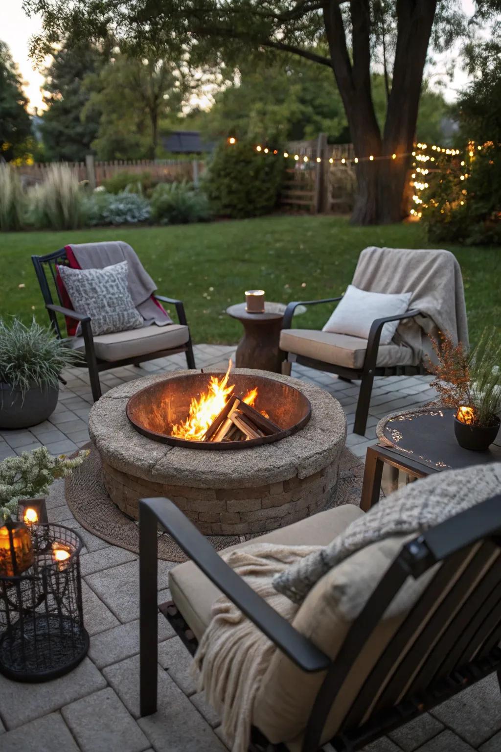 A fire pit adds warmth and ambiance to your garden.