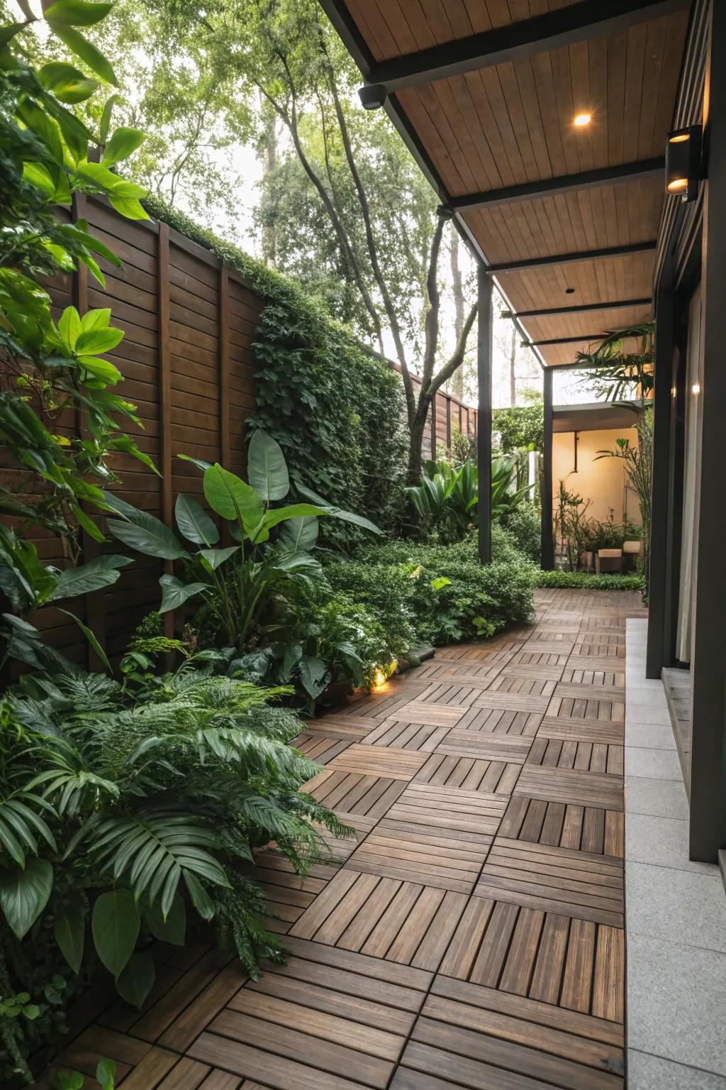 Wood decking tiles add warmth and elegance to your outdoor space.