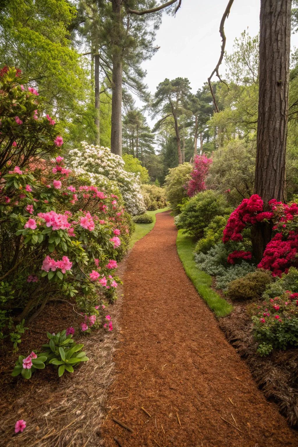 Mulch paths naturally complement garden landscapes.