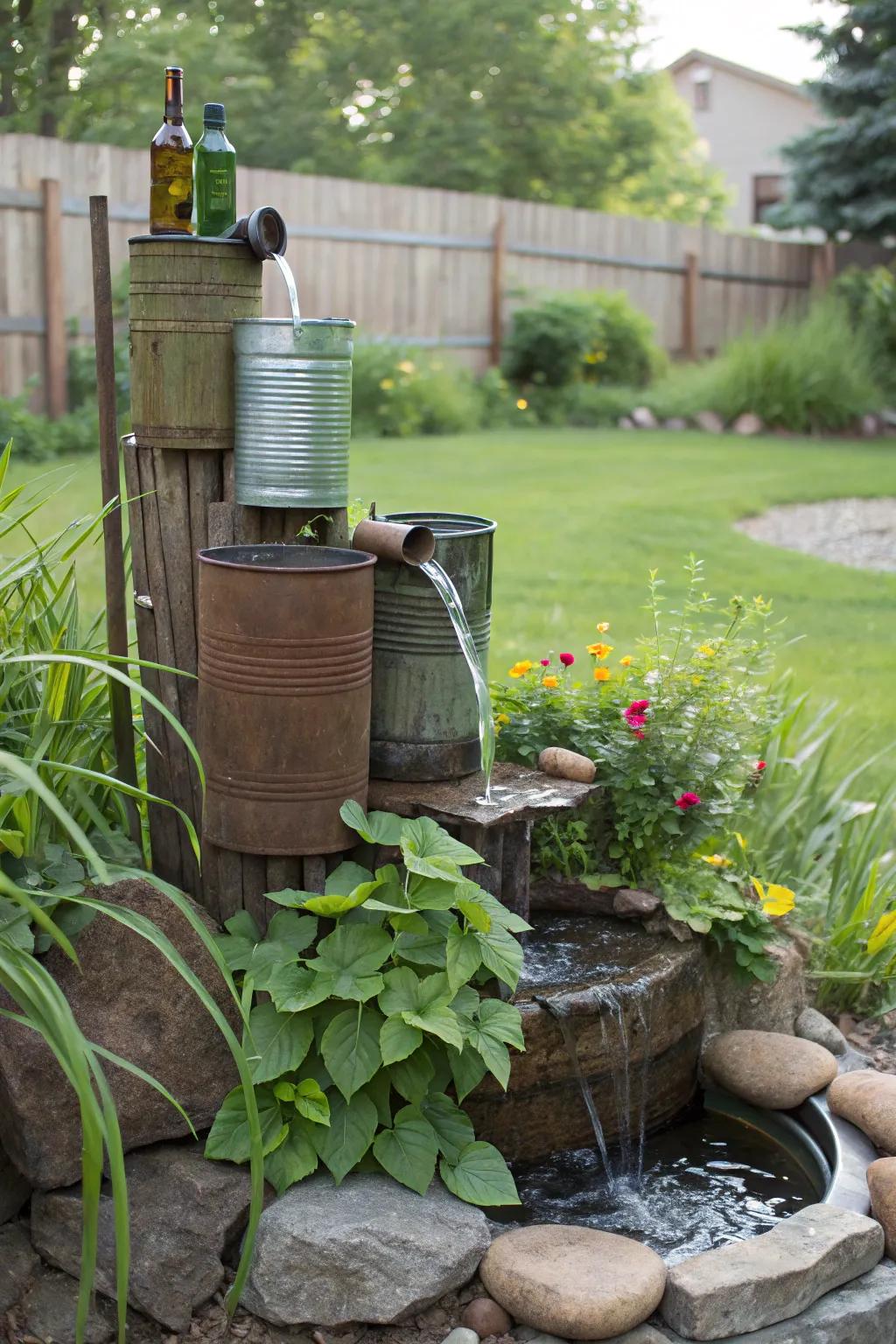 Enjoy the calming sounds of a homemade water feature.