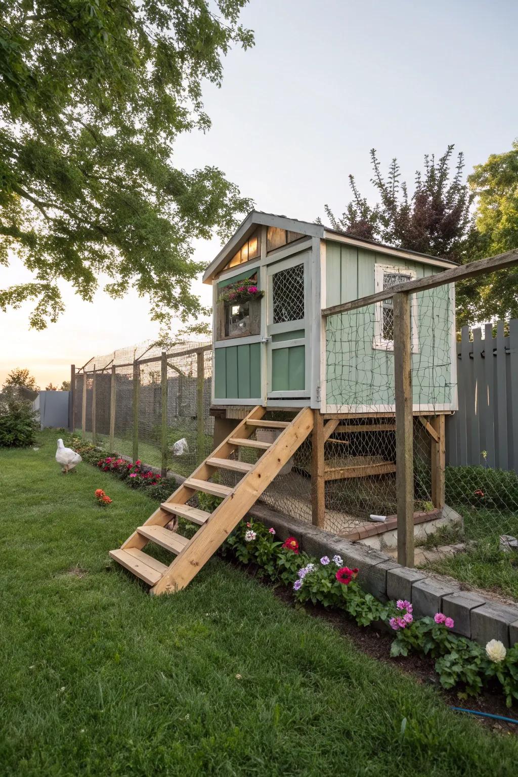 A raised coop offers protection and cleanliness for your chickens.