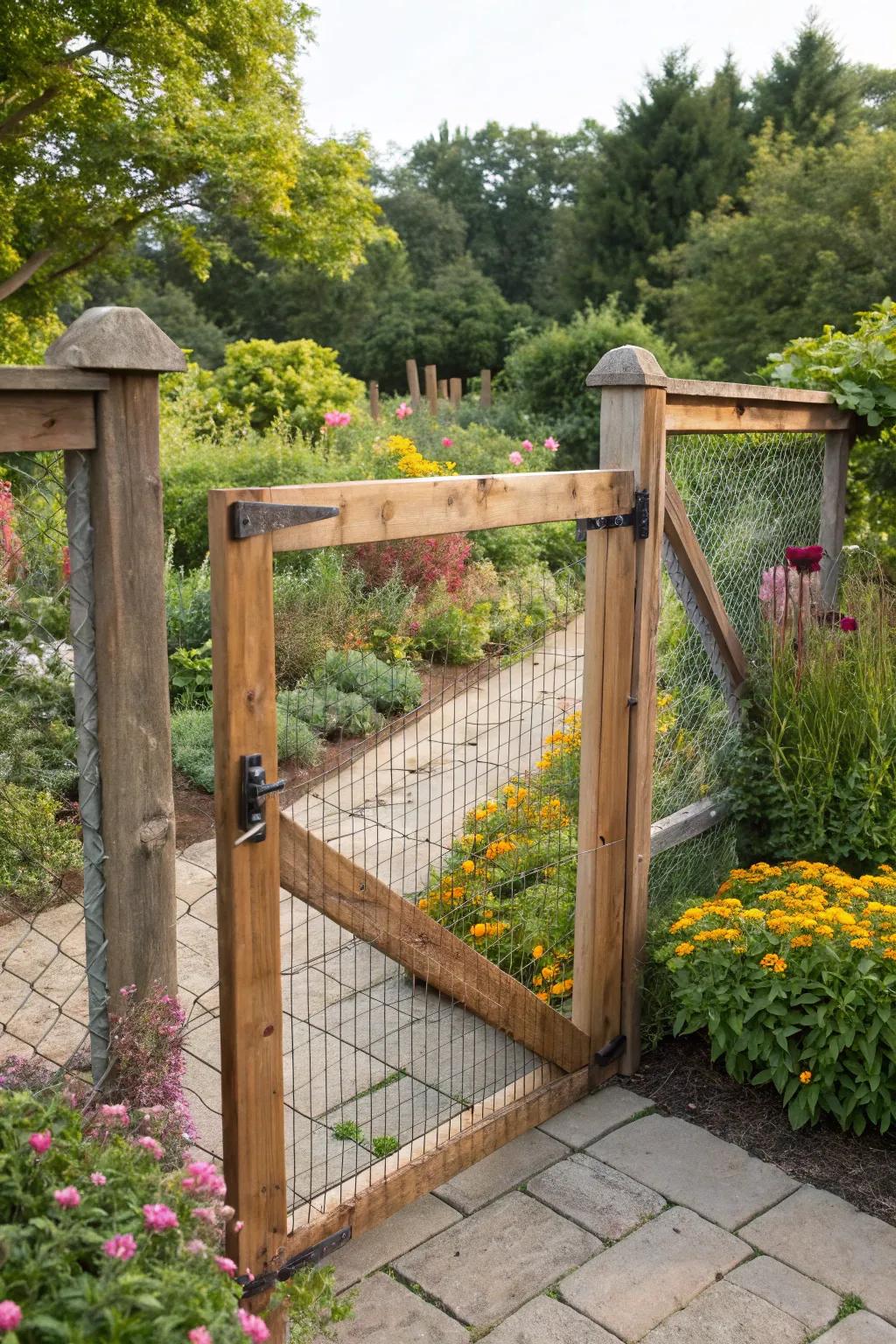 A gate featuring diagonal bracing for extra strength and style.