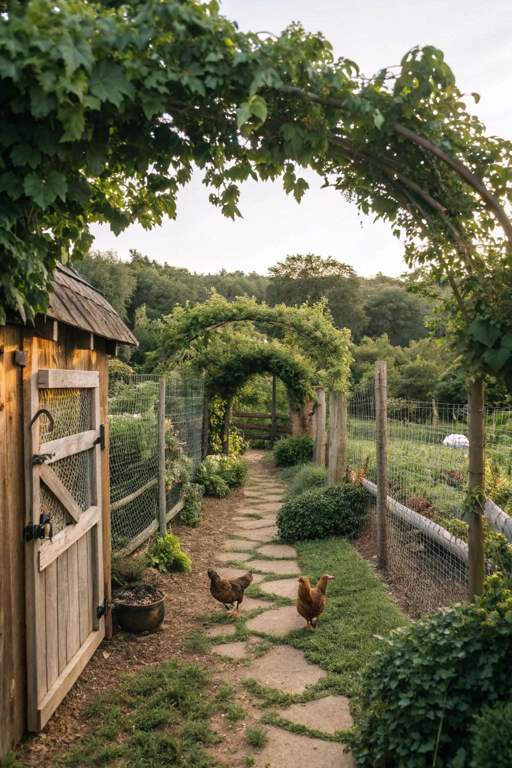 A garden oasis: integrating greenery with your chicken run.
