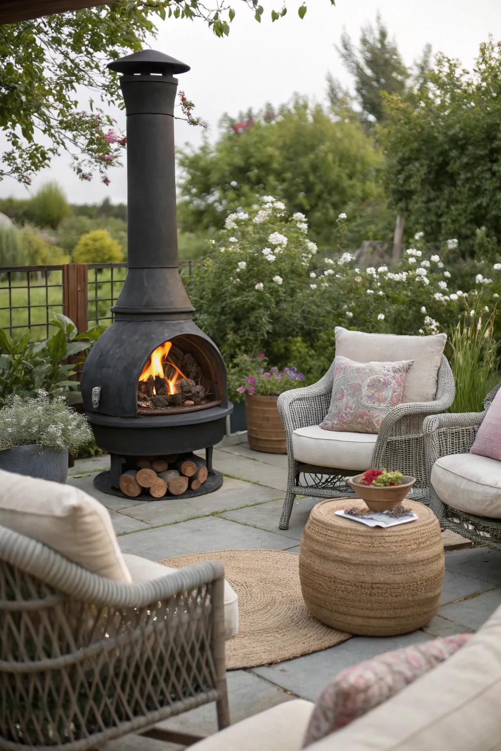 Create a cozy seating area around your chiminea.