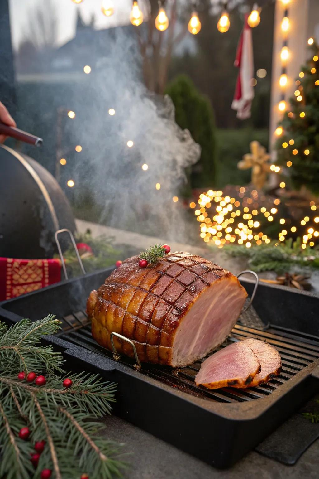 A juicy holiday ham with a touch of outdoor flavor.