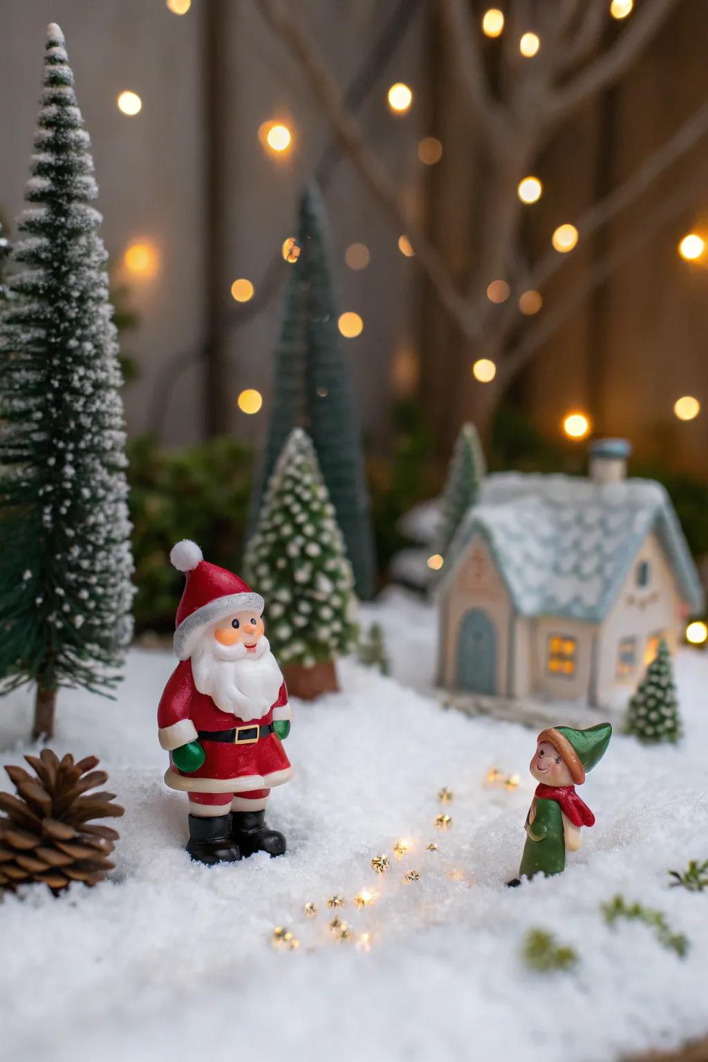 Miniature figures add whimsy and festive fun to the scene.