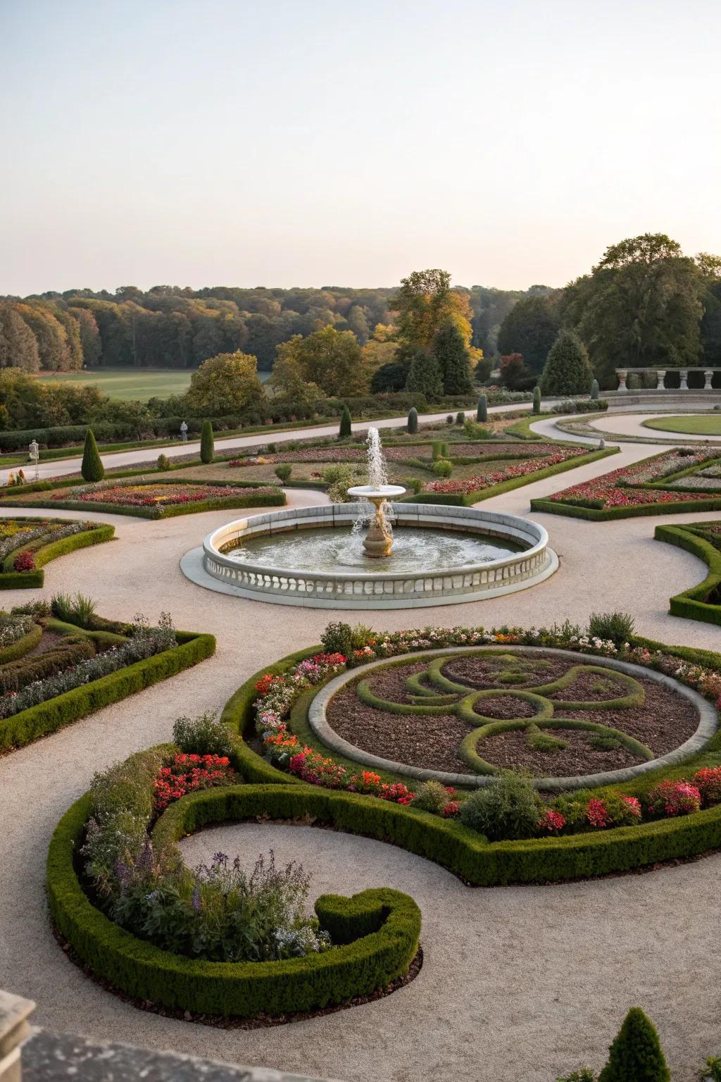 A perfectly symmetrical circular garden design.