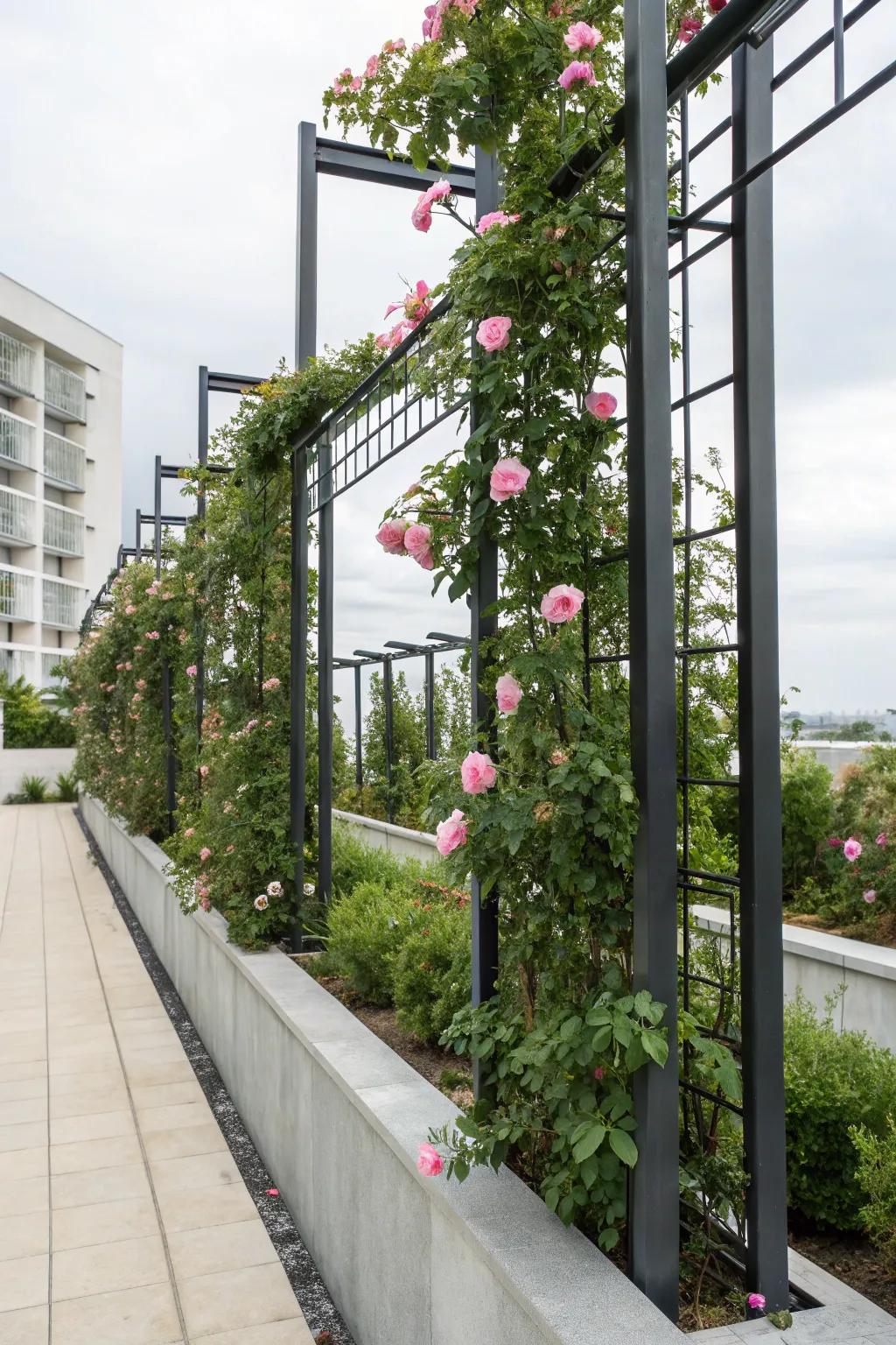 Combine industrial chic with nature's beauty using metal frames.