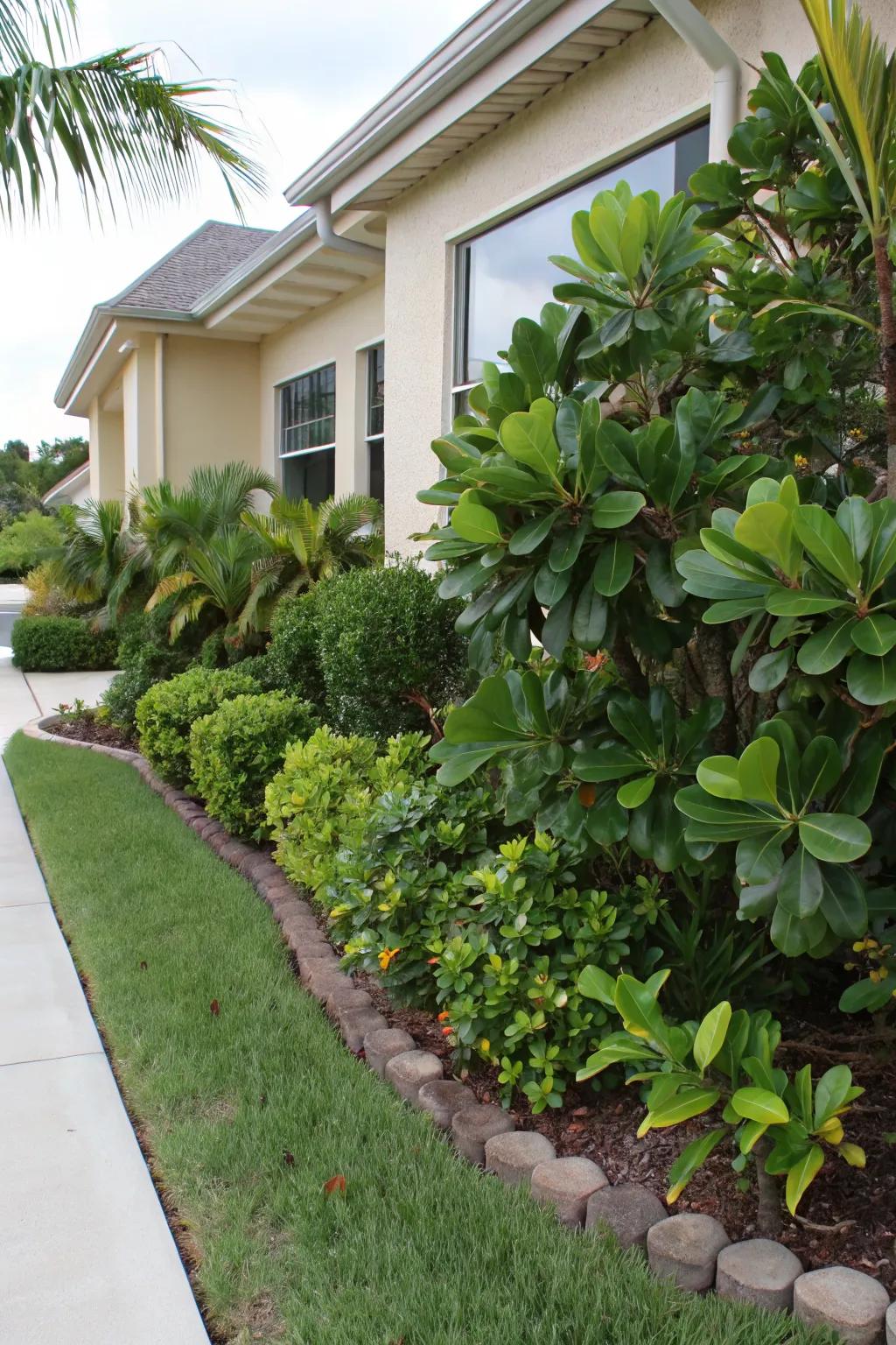 Clusia enhances foundation planting with lush greenery.