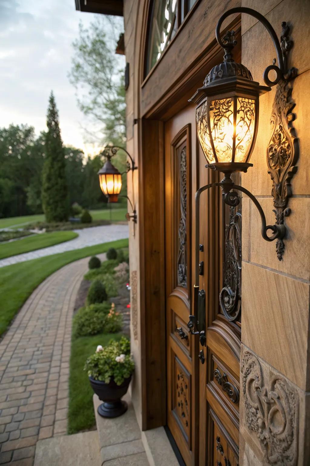 Lantern lights create a warm, nautical welcome.