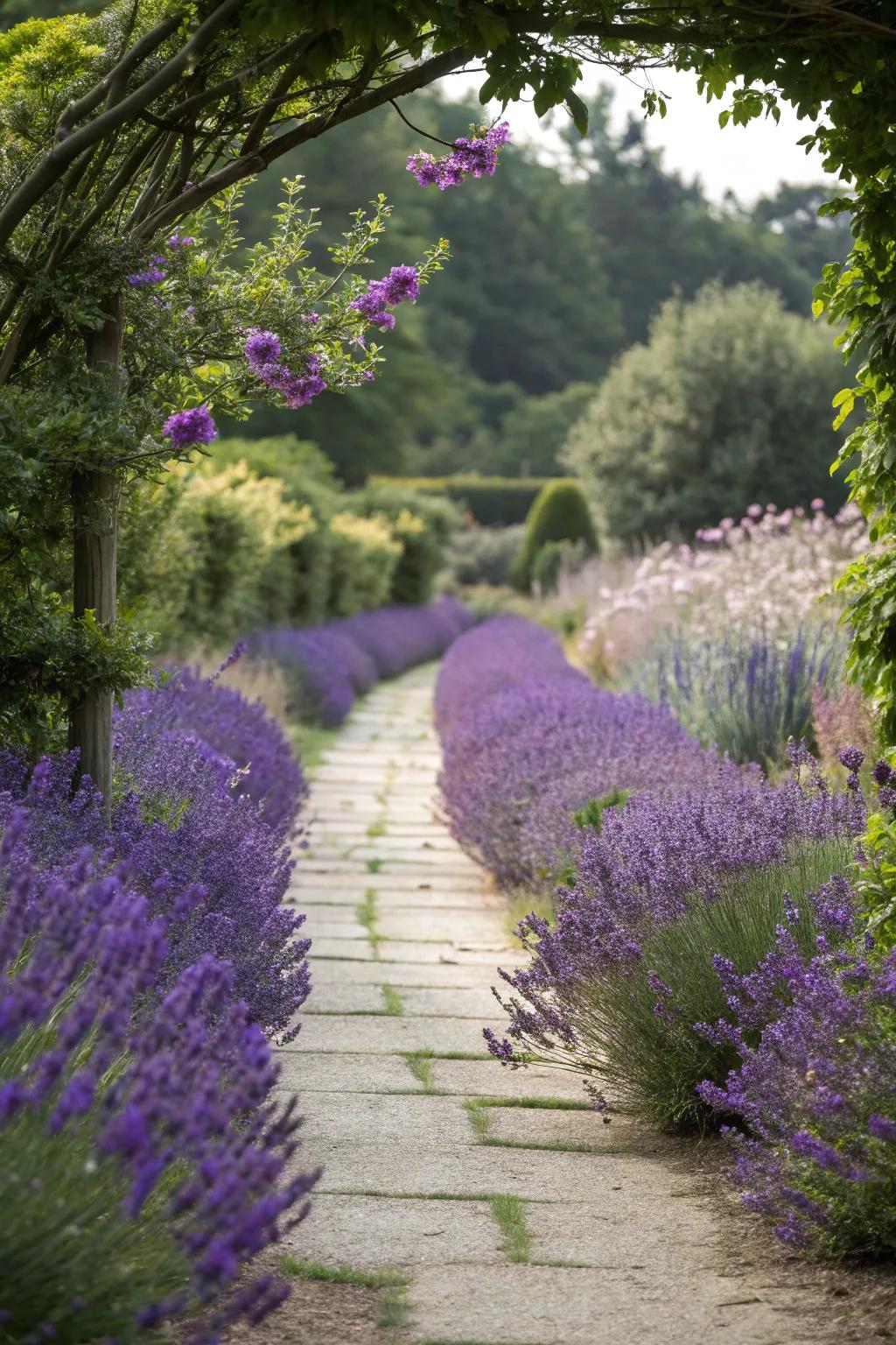 Lavender borders infusing the garden with beauty and fragrance.