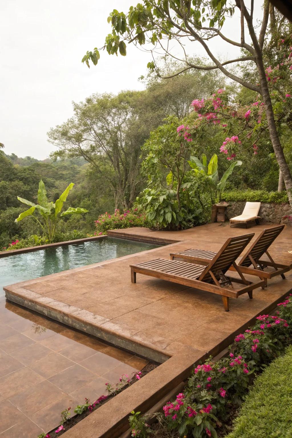 Brown concrete adds a warm and inviting atmosphere.