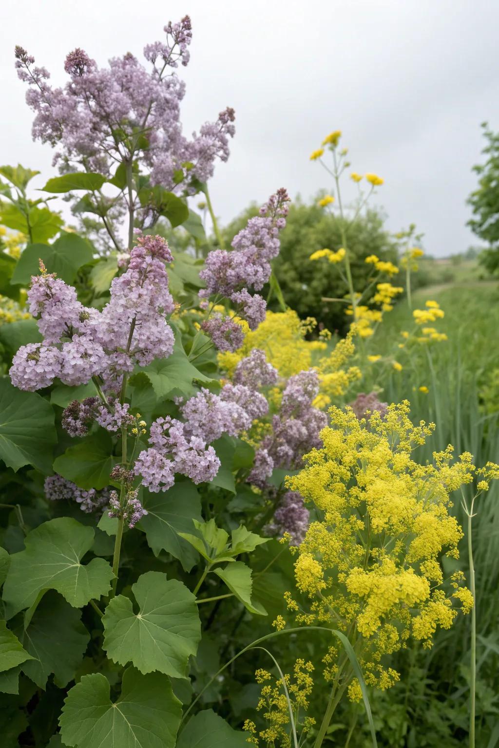 Lady's mantle adds elegance and texture to lilac landscapes.