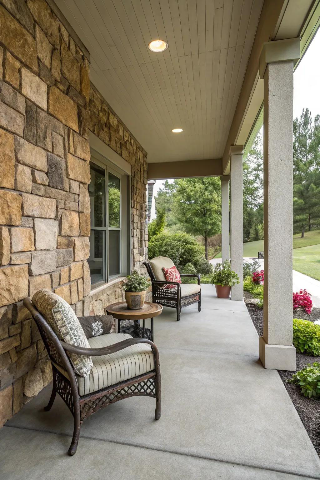 Rustic stone accents that add depth and texture.