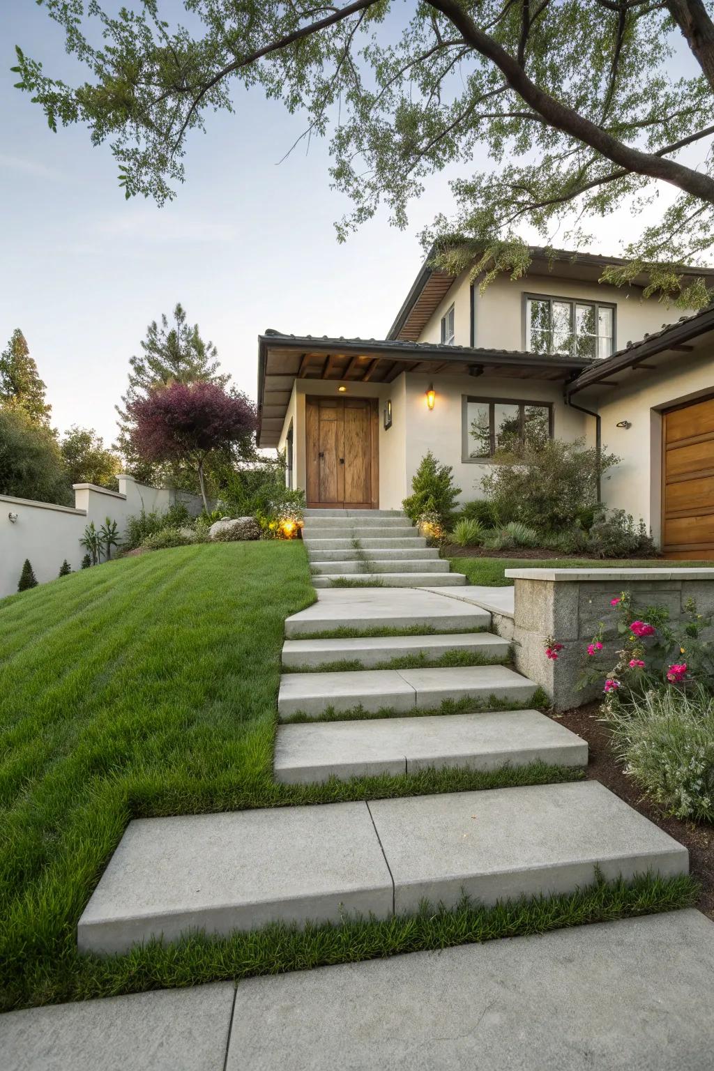 Concrete steps offer both style and function in your yard.