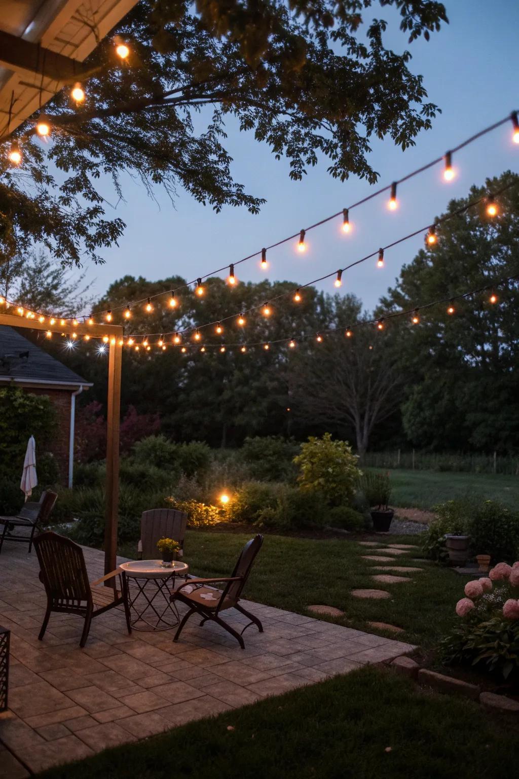 String lights create a warm and inviting atmosphere for evening gatherings.