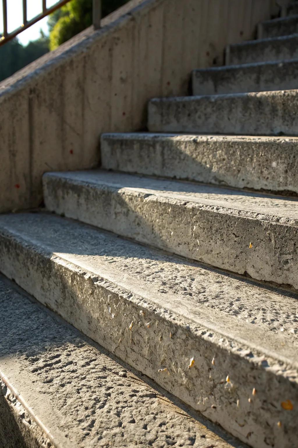 Textured finishes on concrete stairs add depth and interest to outdoor designs.
