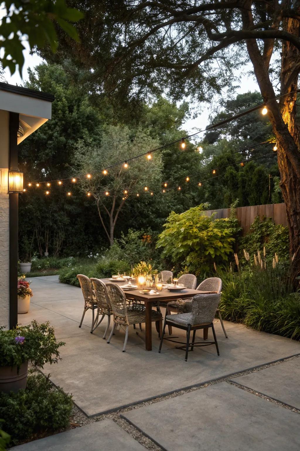 Enjoy meals outdoors with a stylish dining setup on your patio.