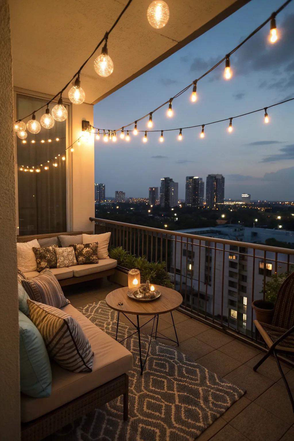 Add charm and ambiance to your balcony with string lights.